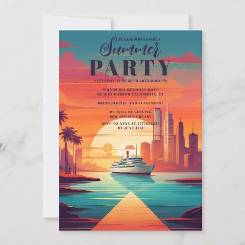 Retro Nautical Seascape Cruise Palm Party Invitation