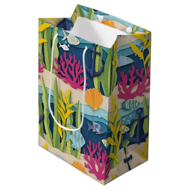 Retro Nautical Watercolor Pattern (10) Medium Gift Bag (Front Angled)