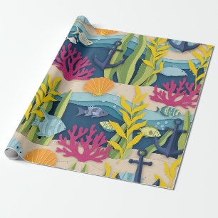 Retro Nautical Watercolor Pattern (10) Wrapping Paper