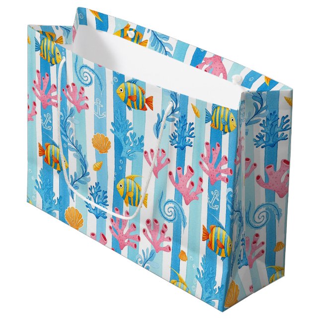 Retro Nautical Watercolor Pattern (11) Large Gift Bag (Front Angled)