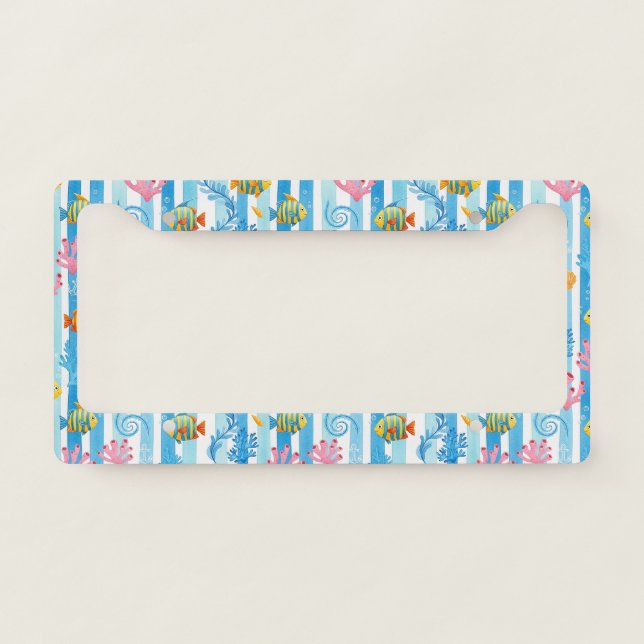 Retro Nautical Watercolor Pattern (11) License Plate Frame (Front)