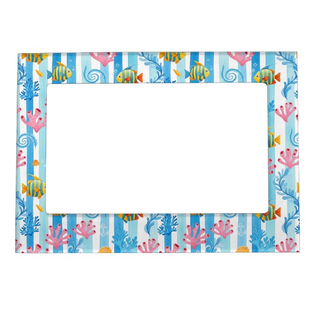 Retro Nautical Watercolor Pattern (11) Magnetic Frame (Front)