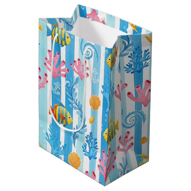 Retro Nautical Watercolor Pattern (11) Medium Gift Bag (Front Angled)