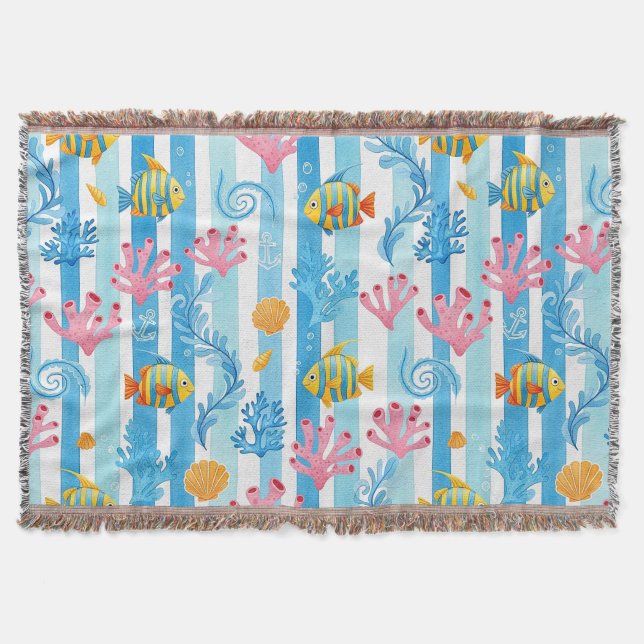 Retro Nautical Watercolor Pattern (11) Throw Blanket (Front)