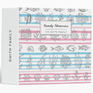 Retro Nautical Watercolor Pattern (12) 3 Ring Binder