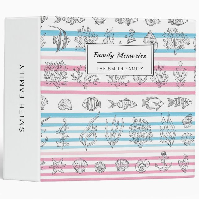 Retro Nautical Watercolor Pattern (12) 3 Ring Binder (Front/Spine)
