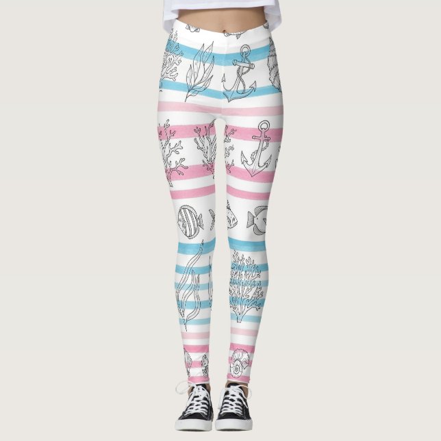 Retro Nautical Watercolor Pattern (12) Leggings (Front)