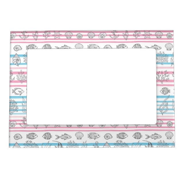 Retro Nautical Watercolor Pattern (12) Magnetic Frame (Front)