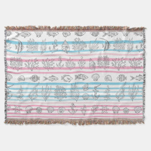 Retro Nautical Watercolor Pattern (12) Throw Blanket