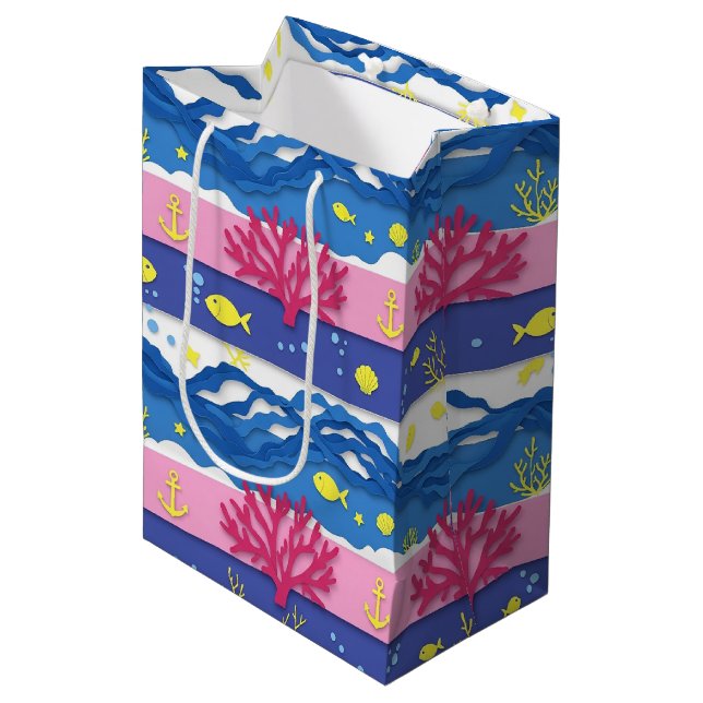 Retro Nautical Watercolor Pattern (13) Medium Gift Bag (Front Angled)