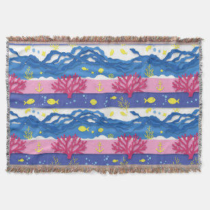 Retro Nautical Watercolor Pattern (13) Throw Blanket
