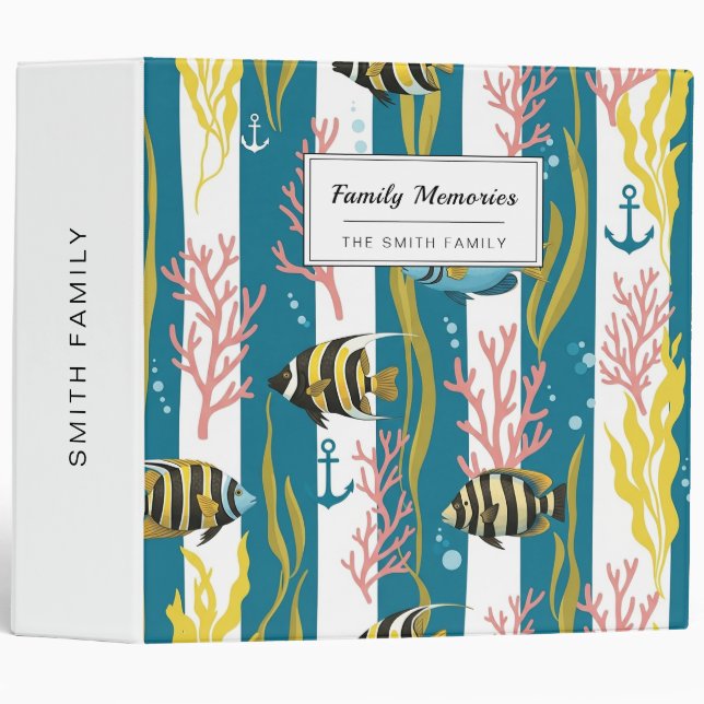 Retro Nautical Watercolor Pattern (14) 3 Ring Binder (Front/Spine)