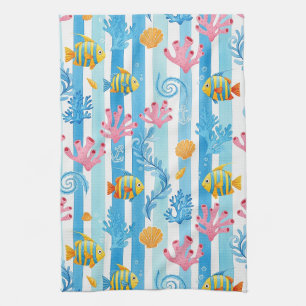 Retro Nautical Watercolor Pattern (14) Kitchen Towel