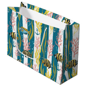 Retro Nautical Watercolor Pattern (14) Large Gift Bag