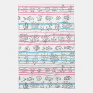 Retro Nautical Watercolor Pattern (15) Kitchen Towel