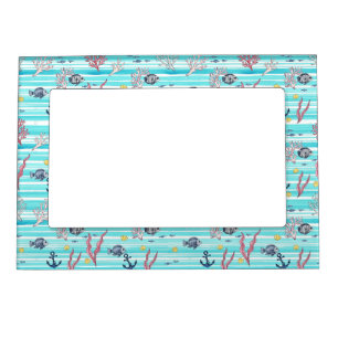 Retro Nautical Watercolor Pattern (15) Magnetic Frame