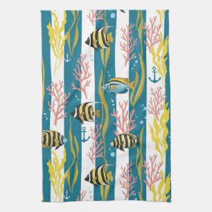 Retro Nautical Watercolor Pattern (17) Kitchen Towel
