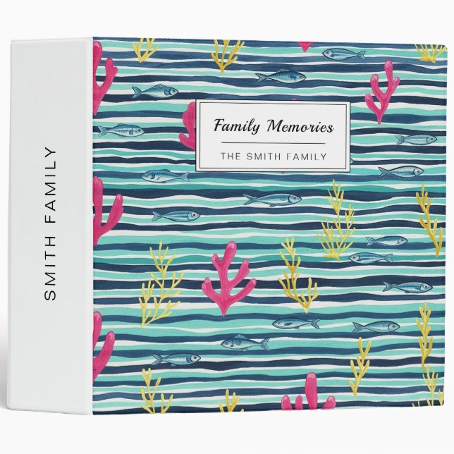 Retro Nautical Watercolor Pattern (1) 3 Ring Binder (Front/Spine)