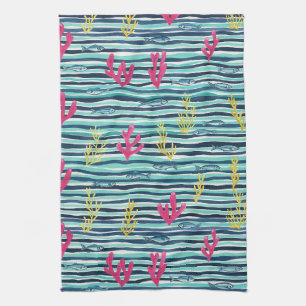 Retro Nautical Watercolor Pattern (1) Kitchen Towel