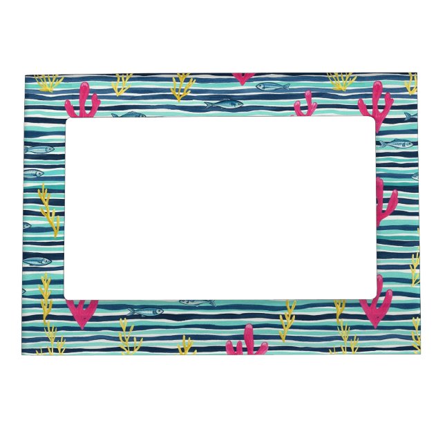 Retro Nautical Watercolor Pattern (1) Magnetic Frame (Front)
