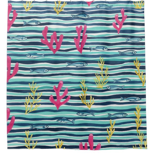 Retro Nautical Watercolor Pattern (1) Shower Curtain (Front)
