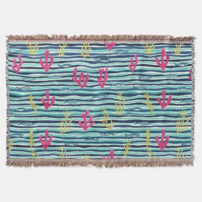 Retro Nautical Watercolor Pattern (1) Throw Blanket (Front)