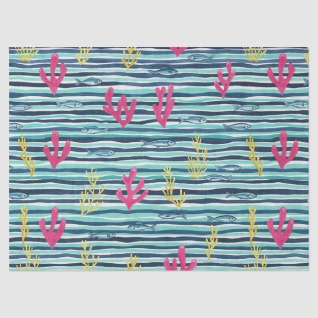Retro Nautical Watercolor Pattern (1) Tissue Paper (Front)