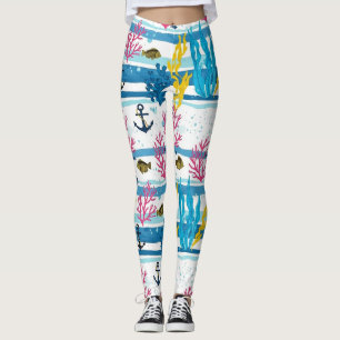 Retro Nautical Watercolor Pattern (2) Leggings