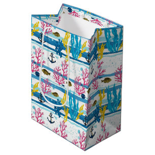 Retro Nautical Watercolor Pattern (2) Medium Gift Bag
