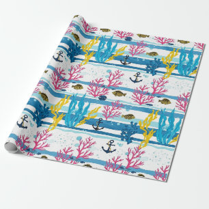 Retro Nautical Watercolor Pattern (2) Wrapping Paper