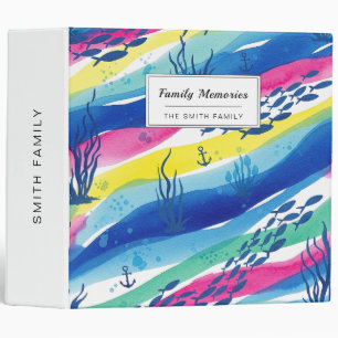 Retro Nautical Watercolor Pattern (3) 3 Ring Binder