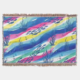 Retro Nautical Watercolor Pattern (3) Throw Blanket