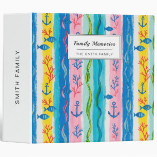 Retro Nautical Watercolor Pattern (4) 3 Ring Binder