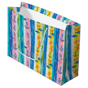 Retro Nautical Watercolor Pattern (4) Large Gift Bag