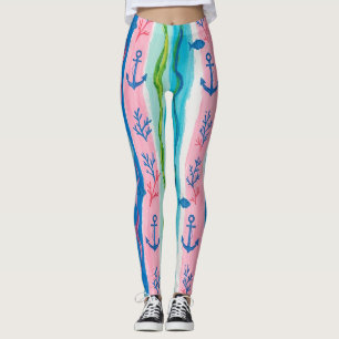 Retro Nautical Watercolor Pattern (4) Leggings