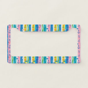 Retro Nautical Watercolor Pattern (4) License Plate Frame