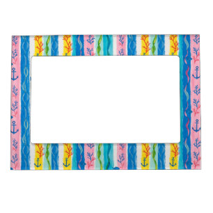 Retro Nautical Watercolor Pattern (4) Magnetic Frame