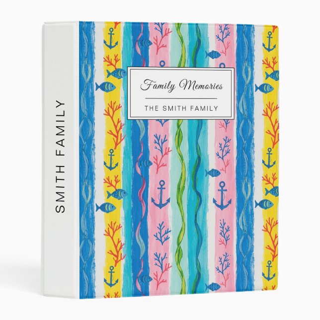 Retro Nautical Watercolor Pattern (4) Mini Binder (Front/Spine)