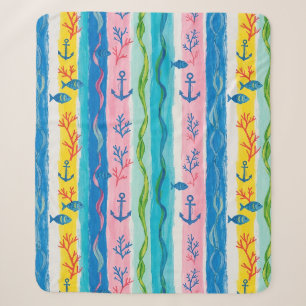 Retro Nautical Watercolor Pattern (4) Sherpa Blanket