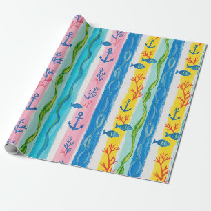 Retro Nautical Watercolor Pattern (4) Wrapping Paper
