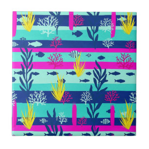 Retro Nautical Watercolor Pattern (5) Ceramic Tile