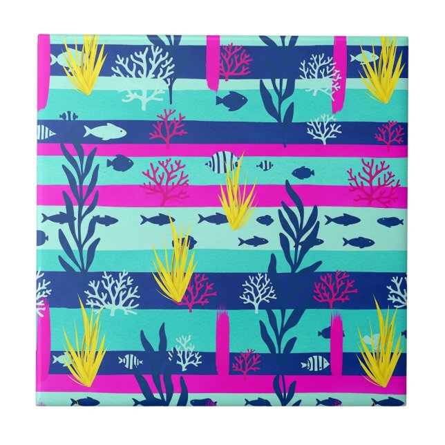 Retro Nautical Watercolor Pattern (5) Ceramic Tile (Front)