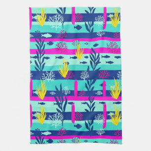 Retro Nautical Watercolor Pattern (5) Kitchen Towel