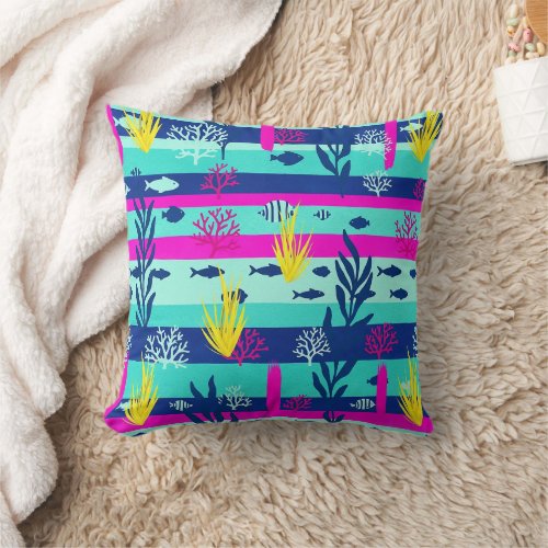 Retro Nautical Watercolor Pattern (5) Throw Pillow