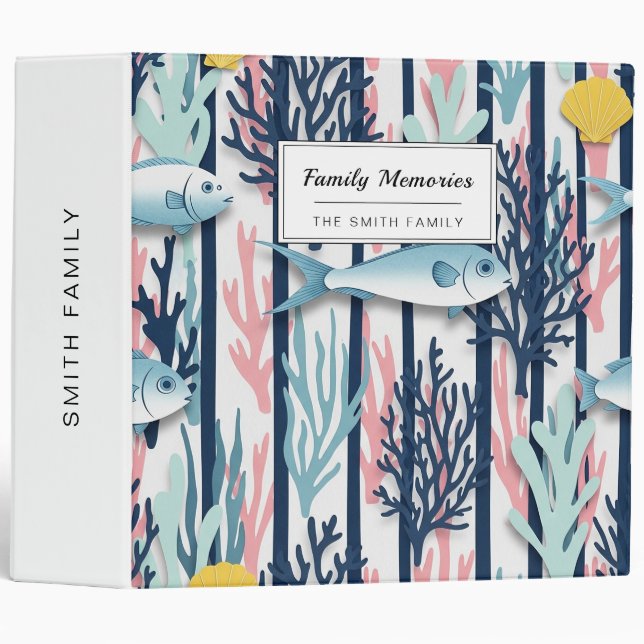 Retro Nautical Watercolor Pattern (6) 3 Ring Binder (Front/Spine)