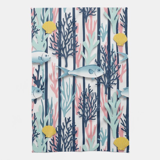 Retro Nautical Watercolor Pattern (6) Kitchen Towel (Vertical)