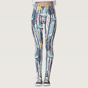 Retro Nautical Watercolor Pattern (6) Leggings