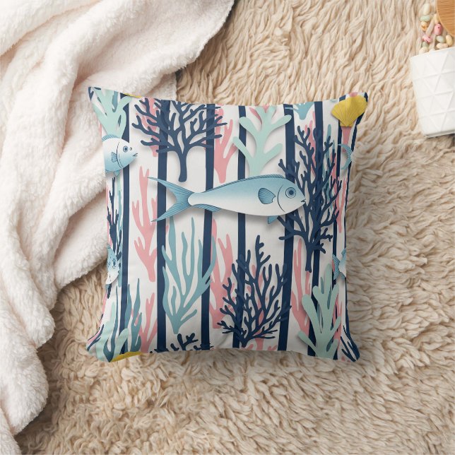 Retro Nautical Watercolor Pattern (6) Throw Pillow (Blanket)