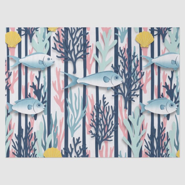 Retro Nautical Watercolor Pattern (6) Tissue Paper (Front)