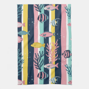 Retro Nautical Watercolor Pattern (7) Kitchen Towel